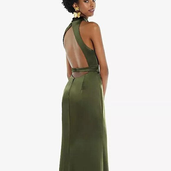 Dessy LB037 Olive satin Backless dress size 16 - Picture 1 of 3